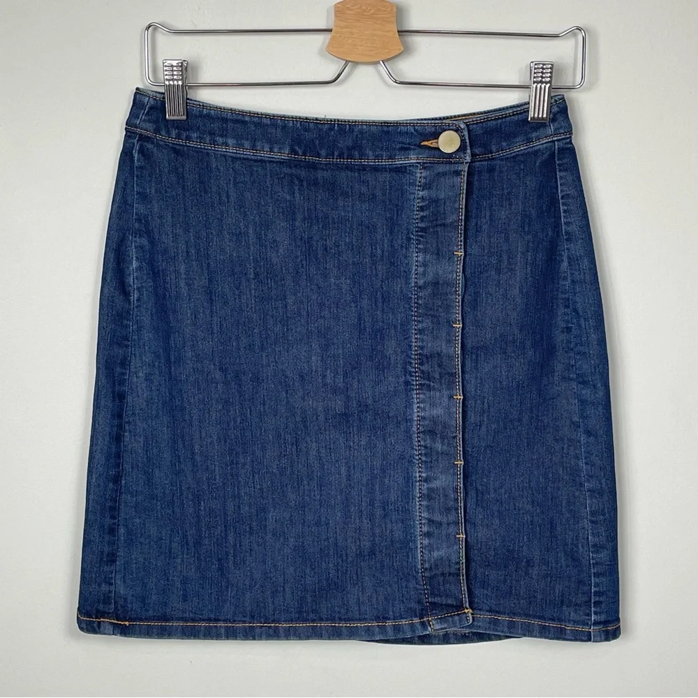 LOFT Denim Wrap Side Button Jean Skirt Sz 2 - Picture 4 of 11